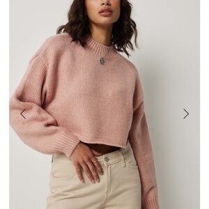 Ardene Ultra Crop Crew Neck Sweater in Blush Pink, Size Women’s Small